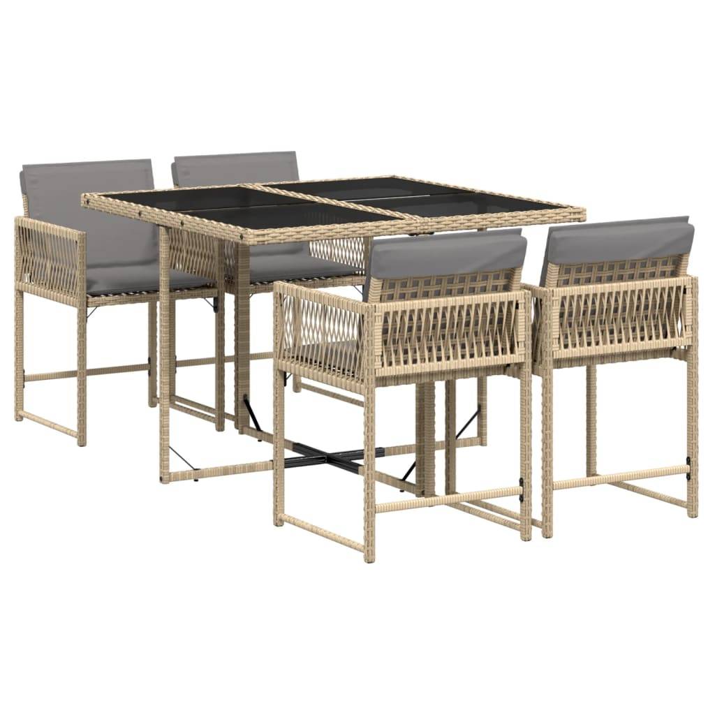 vidaXL 5-tlg. Garten-Essgruppe mit Kissen Beigemischung Poly Rattan