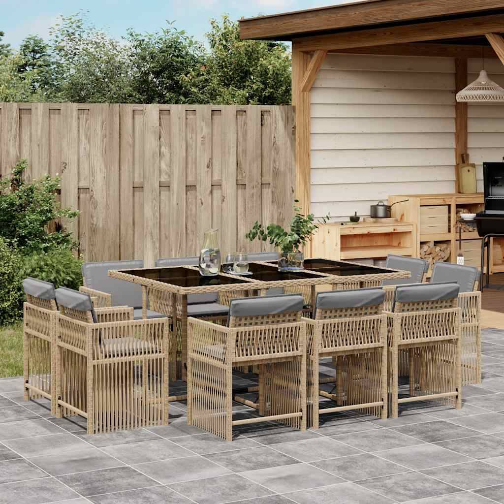 vidaXL 11-tlg. Garten-Essgruppe mit Kissen Beigemischung Poly Rattan