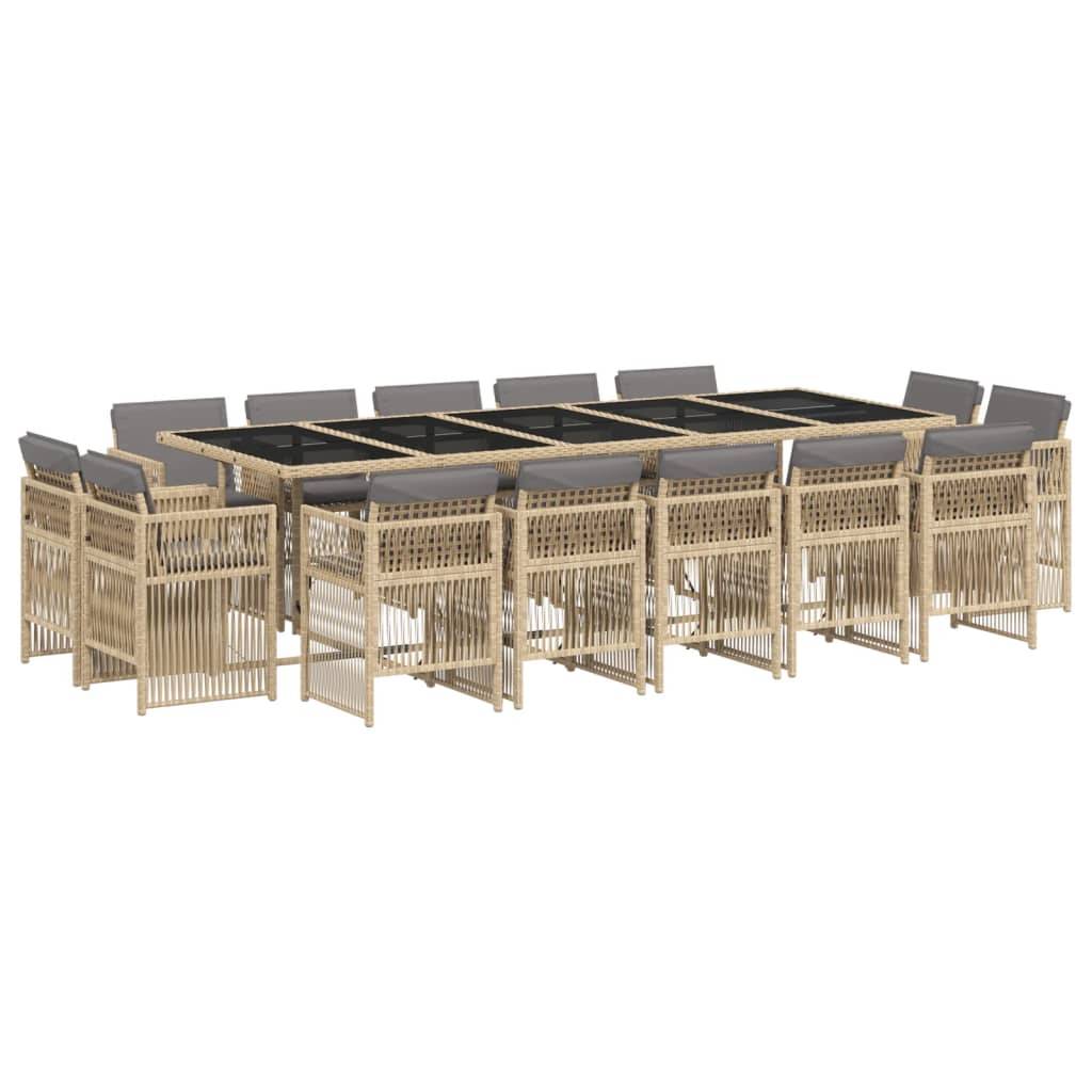 vidaXL 15-tlg. Garten-Essgruppe mit Kissen Beigemischung Poly Rattan