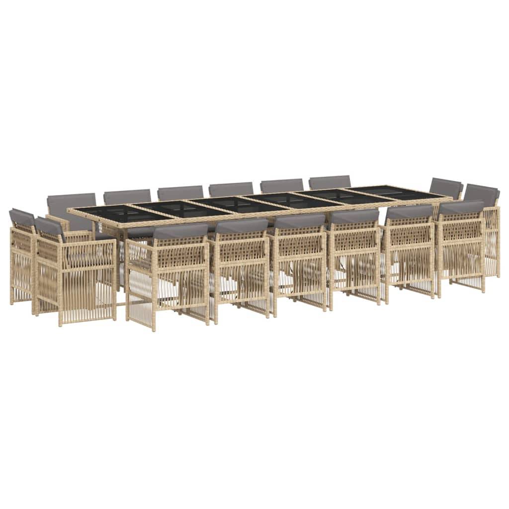 vidaXL 17-tlg. Garten-Essgruppe mit Kissen Beigemischung Poly Rattan