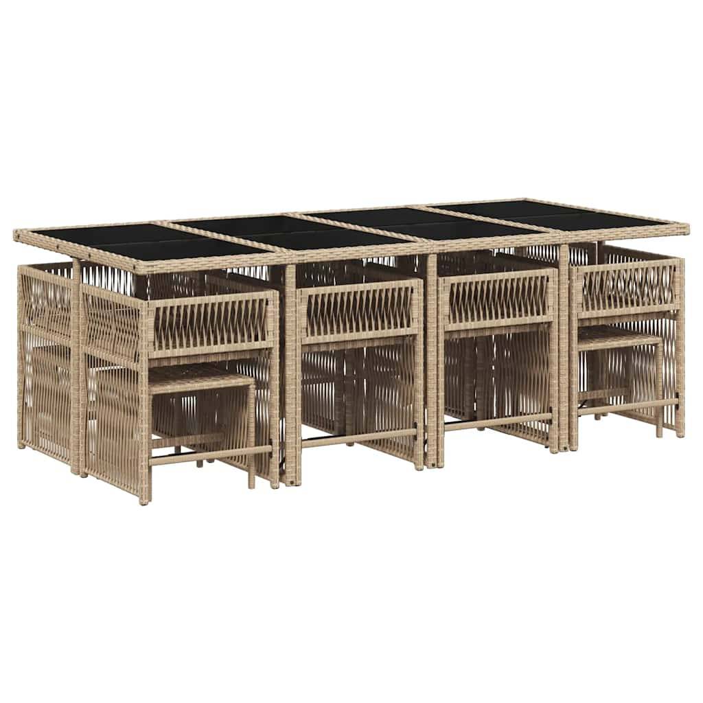 vidaXL 13-tlg. Garten-Essgruppe mit Kissen Beigemischung Poly Rattan