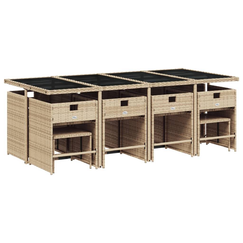 vidaXL 13-tlg. Garten-Essgruppe mit Kissen Beigemischung Poly Rattan