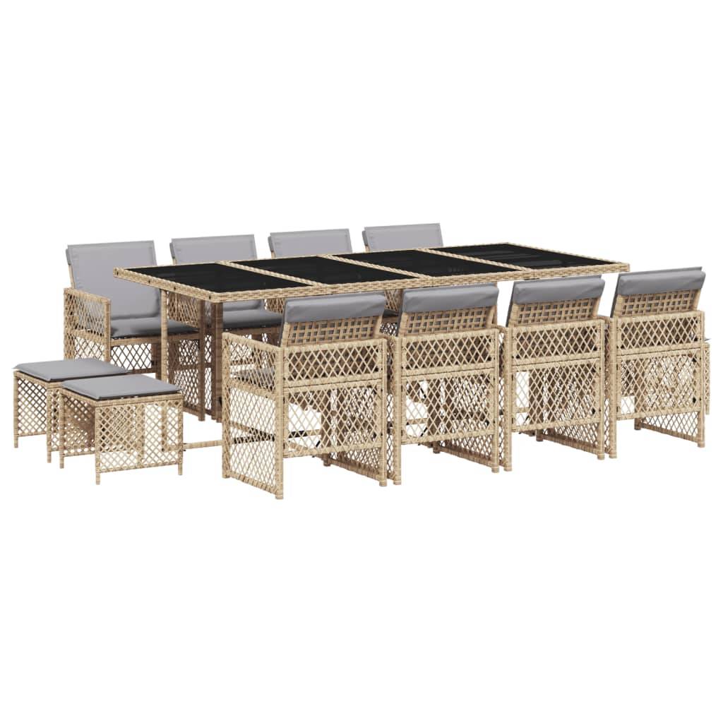 vidaXL 13-tlg. Garten-Essgruppe mit Kissen Beige Poly Rattan