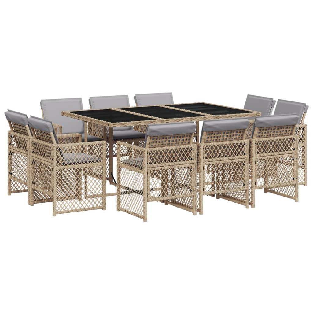 vidaXL 11-tlg. Garten-Essgruppe mit Kissen Beigemischung Poly Rattan