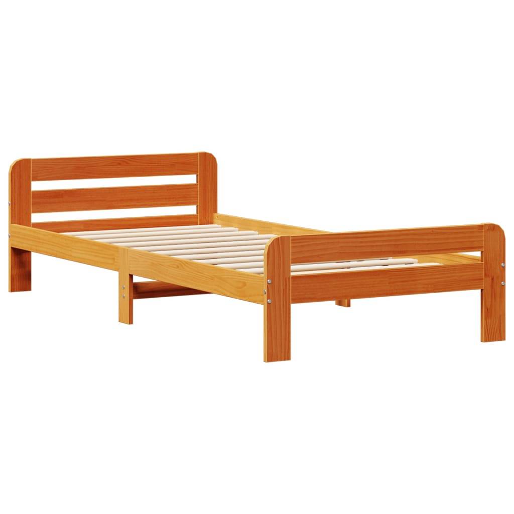 vidaXL Massivholzbett ohne Matratze Wachsbraun 75x190 cm Kiefernholz
