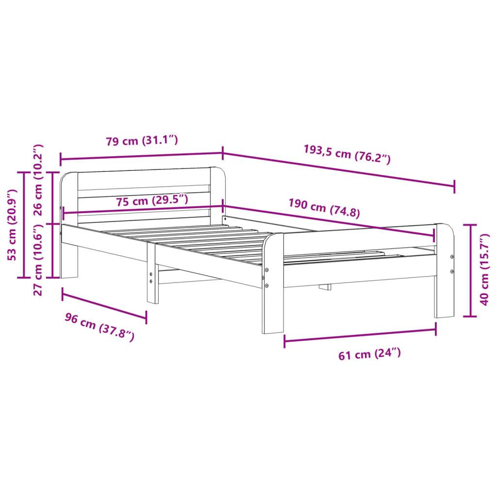 vidaXL Massivholzbett ohne Matratze Wachsbraun 75x190 cm Kiefernholz