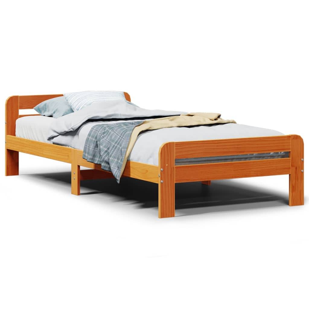 vidaXL Massivholzbett ohne Matratze Wachsbraun 75x190 cm Kiefernholz