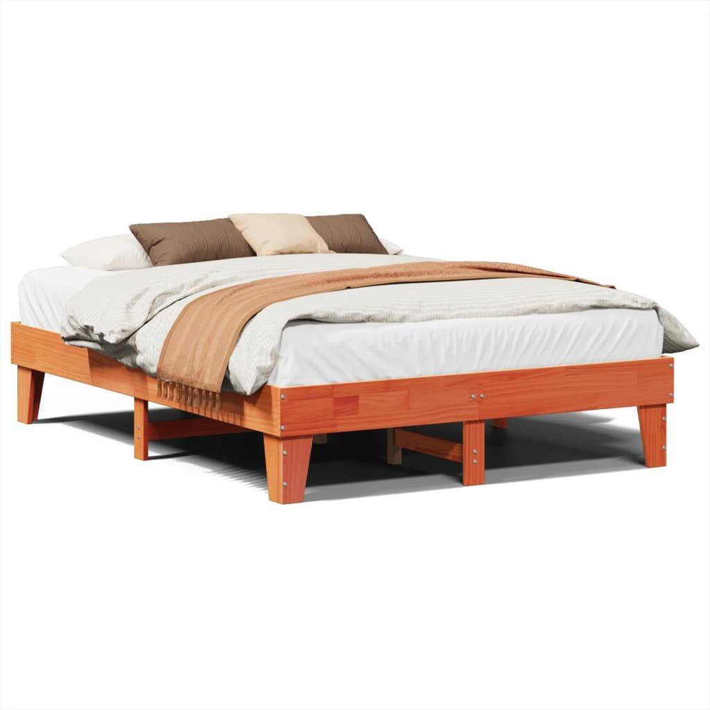 vidaXL Massivholzbett ohne Matratze Wachsbraun 150x200 cm Kiefernholz