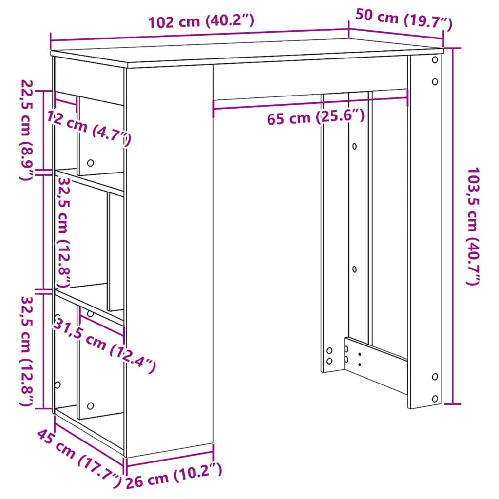 vidaXL Bartisch mit Regal Räuchereiche 102x50x103,5 cm Holzwerkstoff