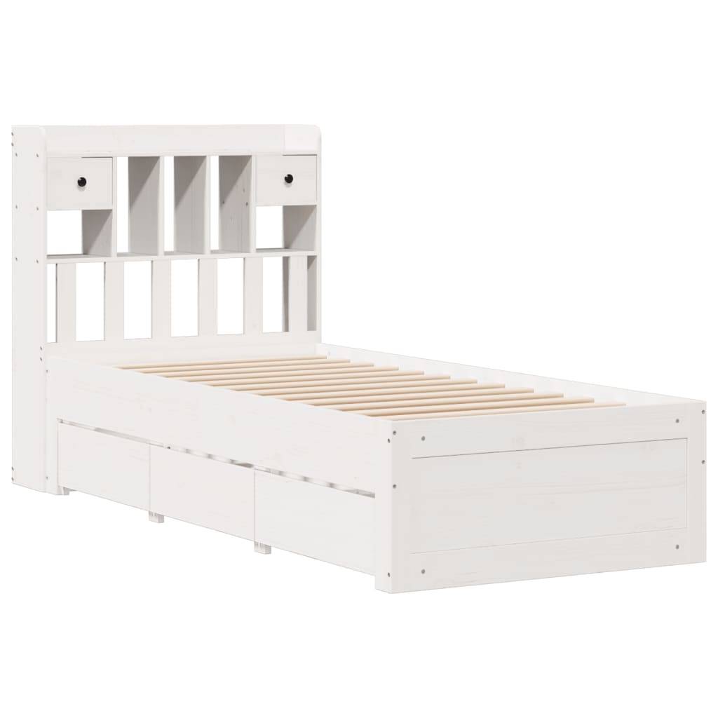 vidaXL Massivholzbett mit Regal ohne Matratze Weiß 75x190 cm Kiefer