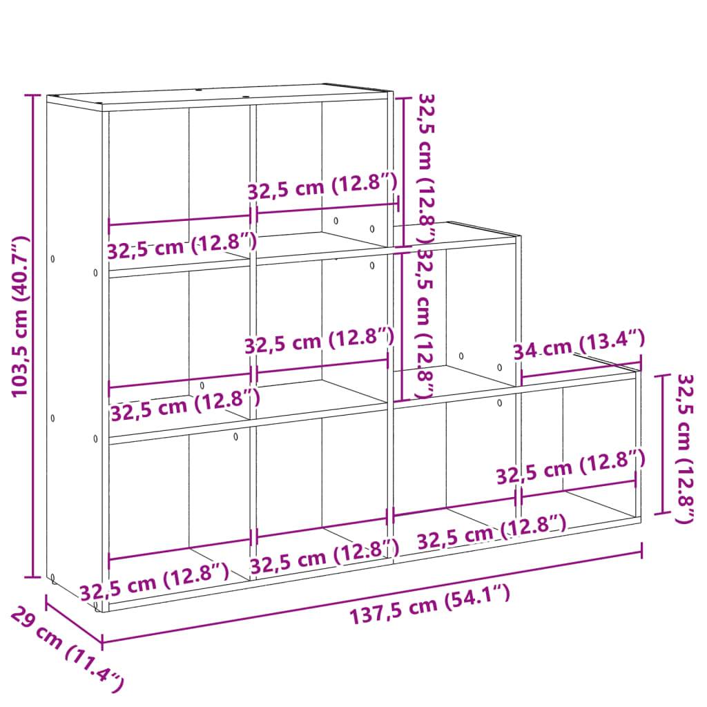 vidaXL Raumteiler-Bücherregal 3 Stufen Sonoma-Eiche 137,5x29x103,5 cm