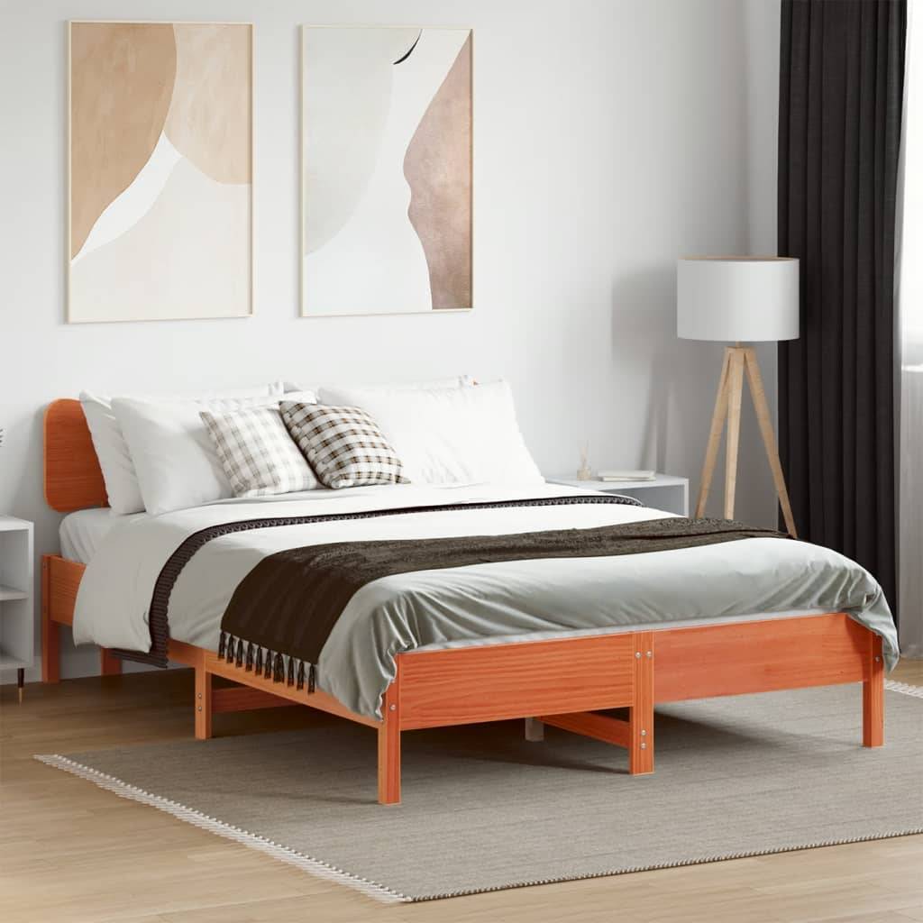 vidaXL Massivholzbett ohne Matratze Wachsbraun 140x190 cm Kiefernholz