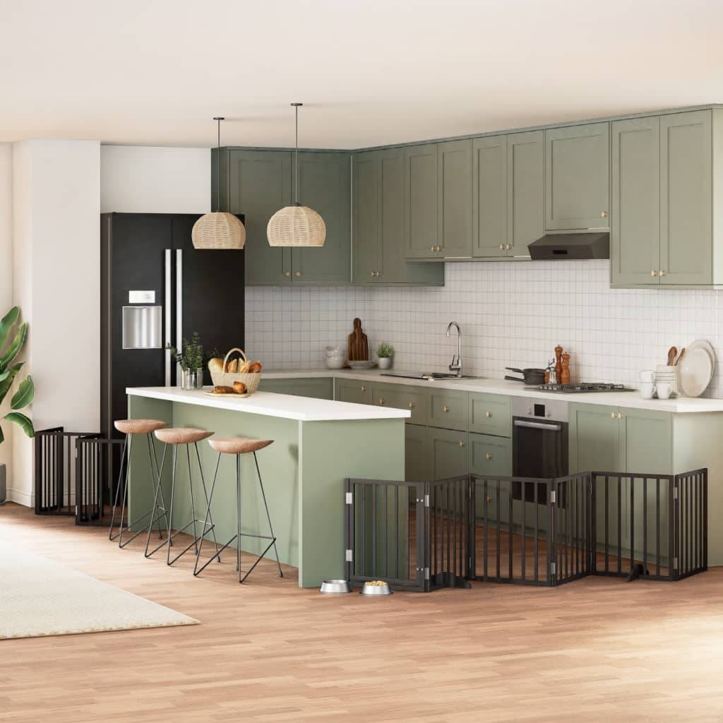 vidaXL 12-tlg. Hundetor mit Tür Faltbar Schwarz 600 cm Pappelholz