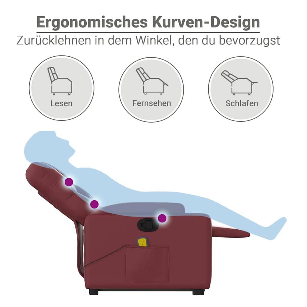 vidaXL Massagesessel mit Aufstehhilfe Elektrisch Weinrot Kunstleder