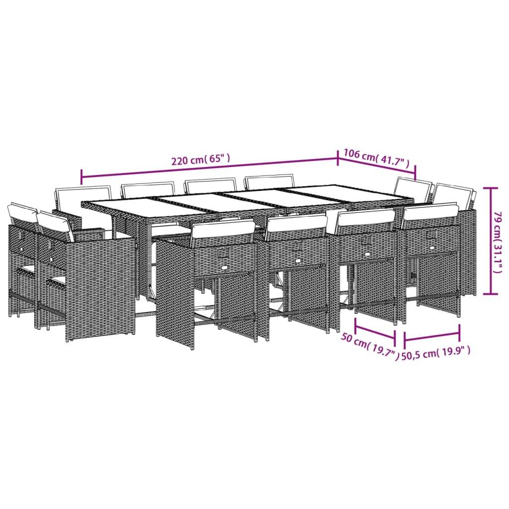 vidaXL 13-tlg. Garten-Essgruppe mit Kissen Beigemischung Poly Rattan
