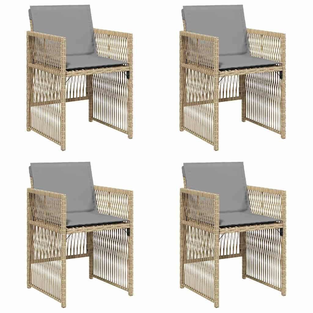vidaXL Gartenstühle mit Kissen 4 Stk. Beigemischung Poly Rattan