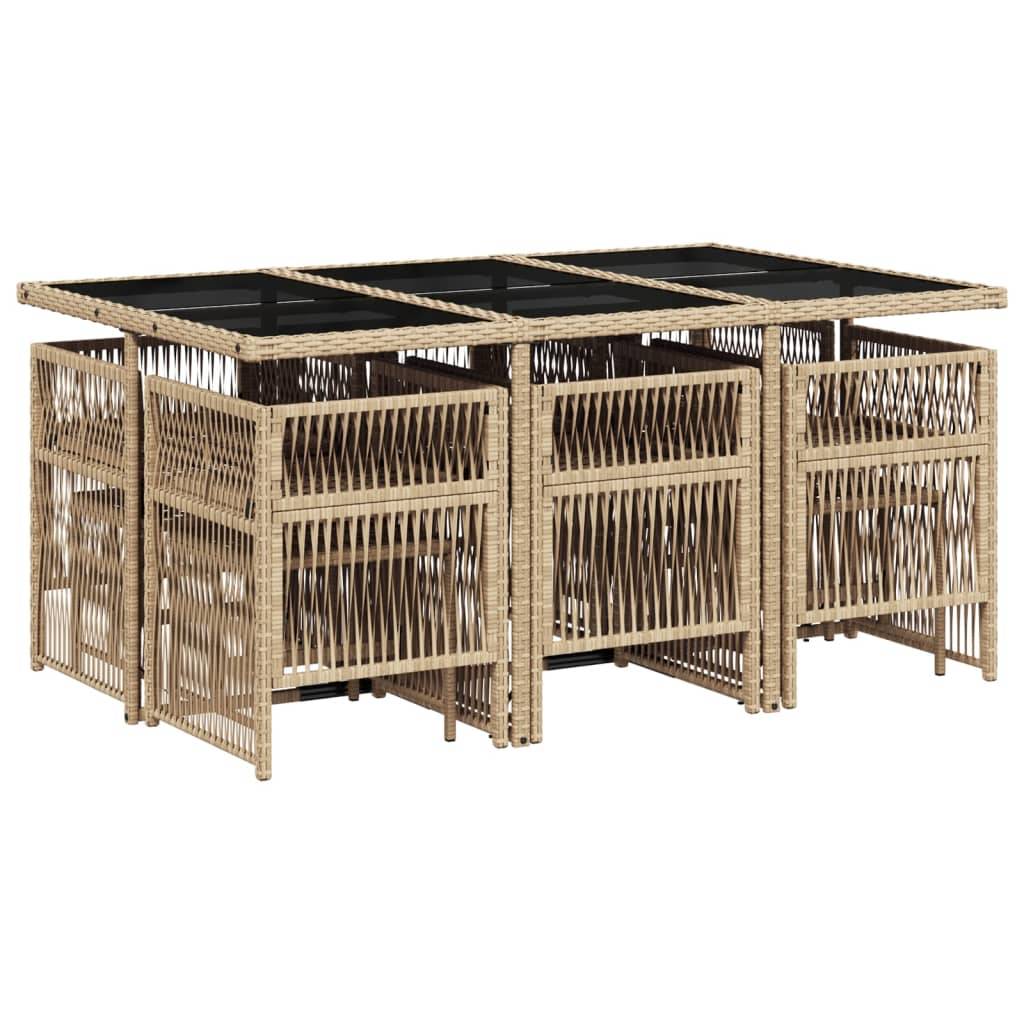 vidaXL 11-tlg. Garten-Essgruppe mit Kissen Beigemischung Poly Rattan