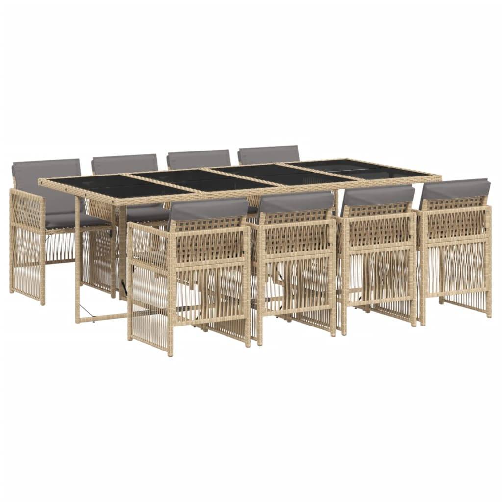 vidaXL 9-tlg. Garten-Essgruppe mit Kissen Beigemischung Poly Rattan
