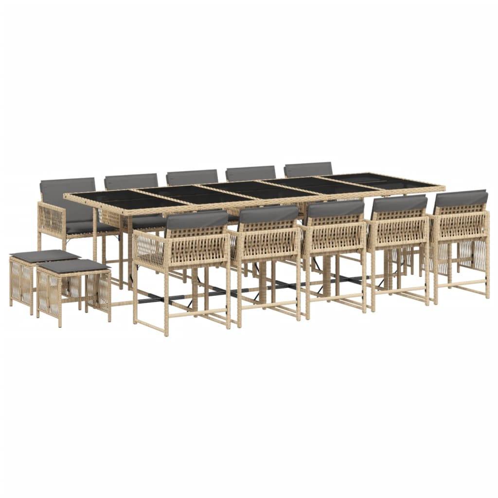 vidaXL 15-tlg. Garten-Essgruppe mit Kissen Beigemischung Poly Rattan