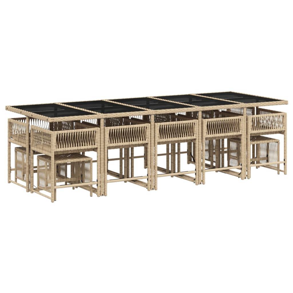 vidaXL 15-tlg. Garten-Essgruppe mit Kissen Beigemischung Poly Rattan