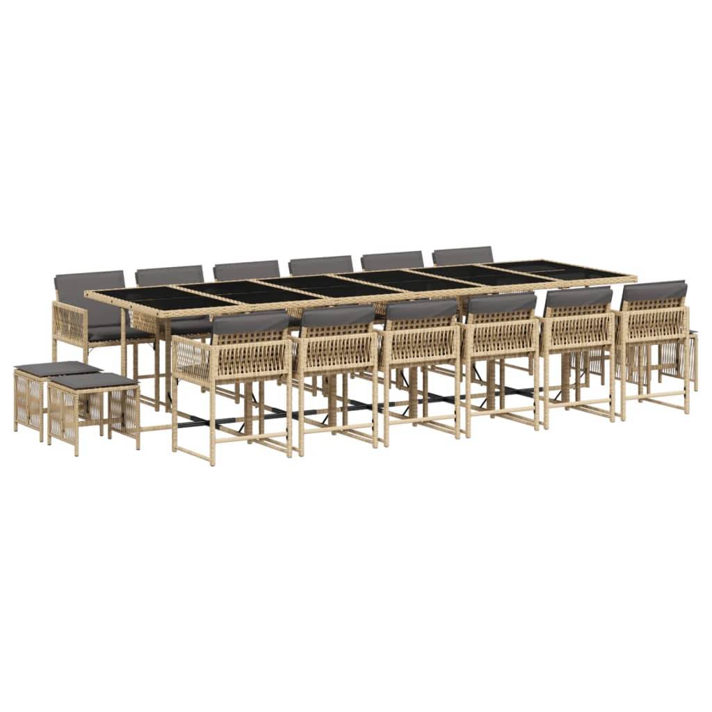 vidaXL 17-tlg. Garten-Essgruppe mit Kissen Beigemischung Poly Rattan