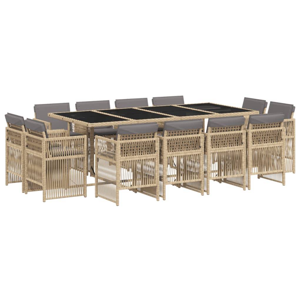 vidaXL 13-tlg. Garten-Essgruppe mit Kissen Beigemischung Poly Rattan