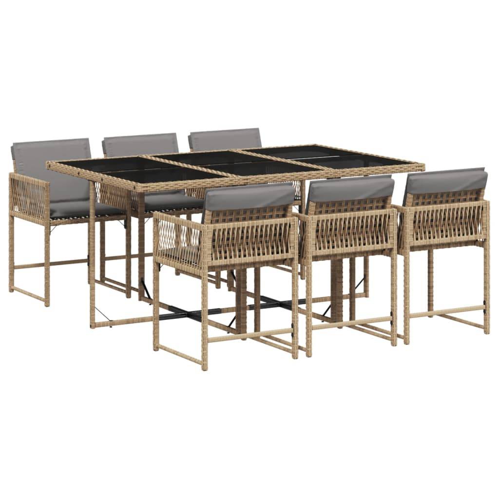 vidaXL 7-tlg. Garten-Essgruppe mit Kissen Beigemischung Poly Rattan