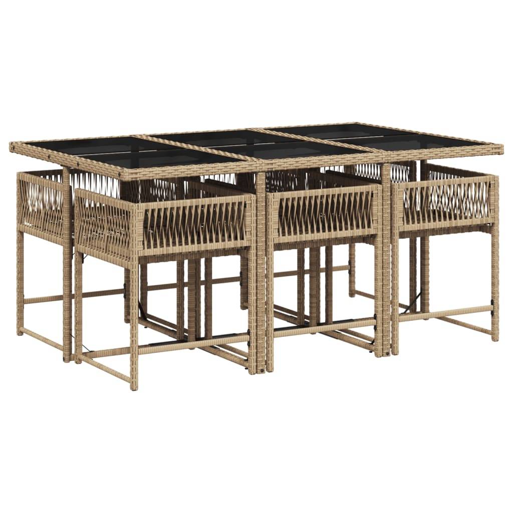 vidaXL 7-tlg. Garten-Essgruppe mit Kissen Beigemischung Poly Rattan