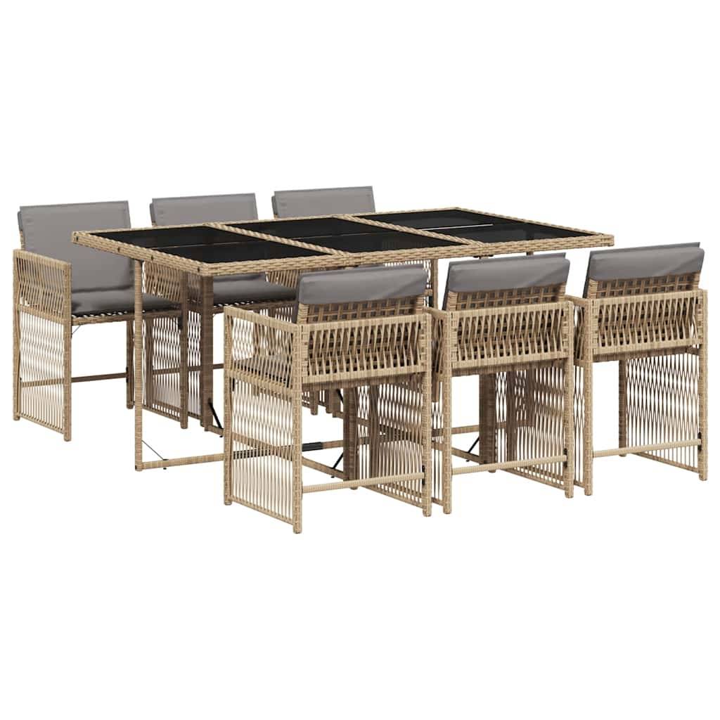 vidaXL 7-tlg. Garten-Essgruppe mit Kissen Beigemischung Poly Rattan