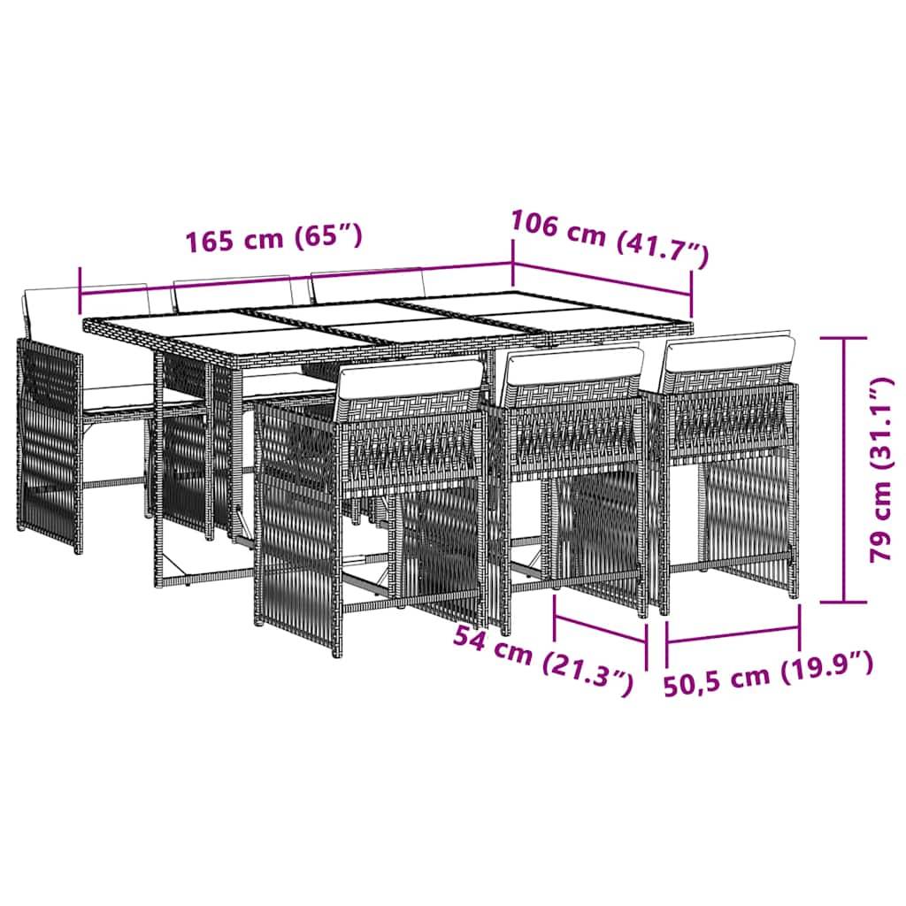 vidaXL 7-tlg. Garten-Essgruppe mit Kissen Beigemischung Poly Rattan