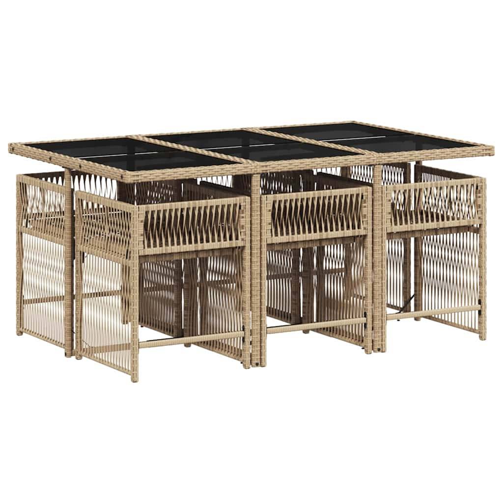 vidaXL 7-tlg. Garten-Essgruppe mit Kissen Beigemischung Poly Rattan