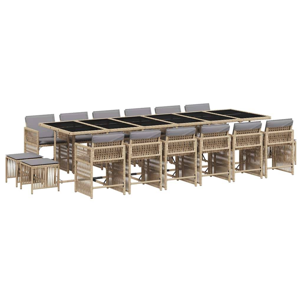 vidaXL 17-tlg. Garten-Essgruppe mit Kissen Beigemischung Poly Rattan