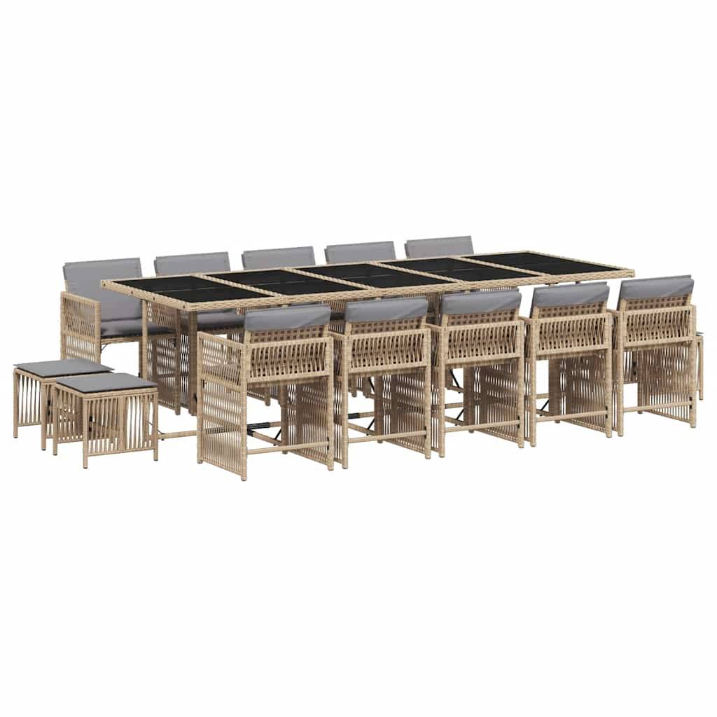 vidaXL 15-tlg. Garten-Essgruppe mit Kissen Beigemischung Poly Rattan