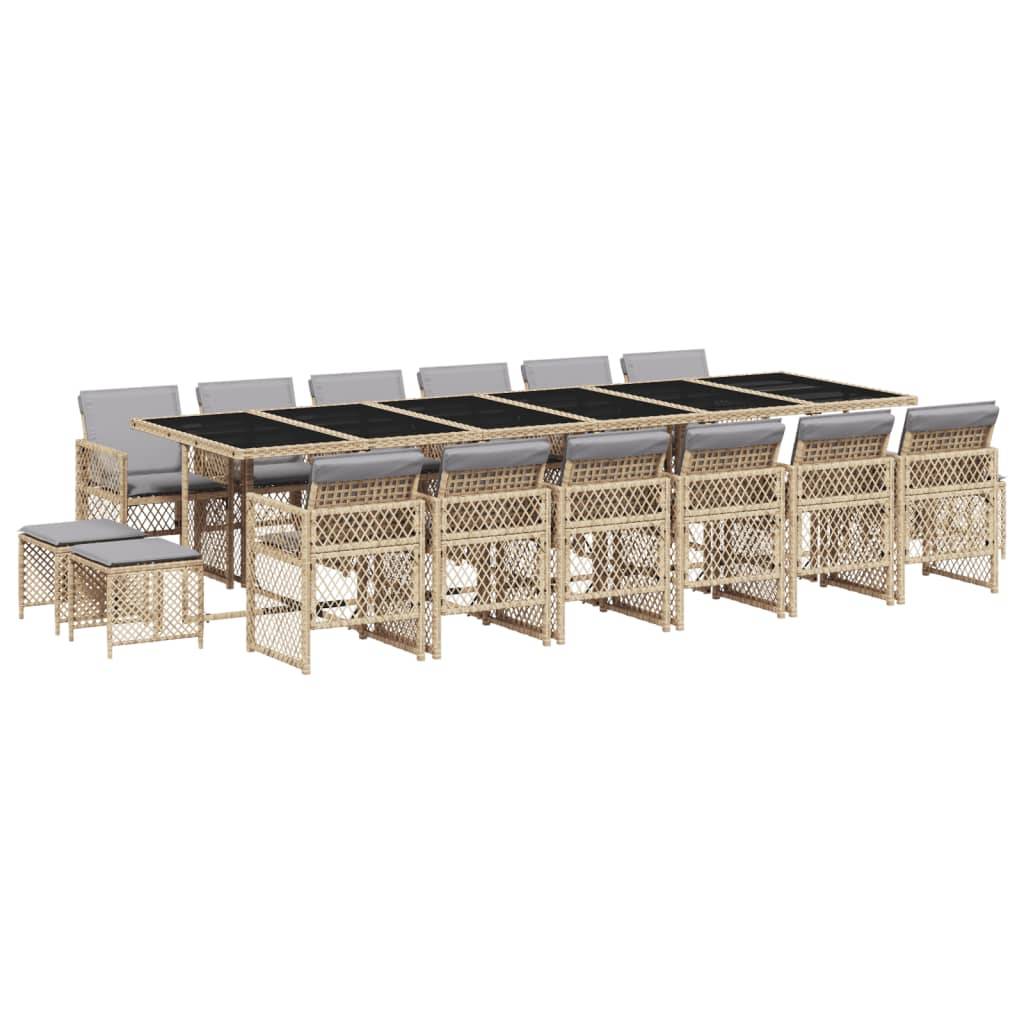 vidaXL 17-tlg. Garten-Essgruppe mit Kissen Beige Poly Rattan