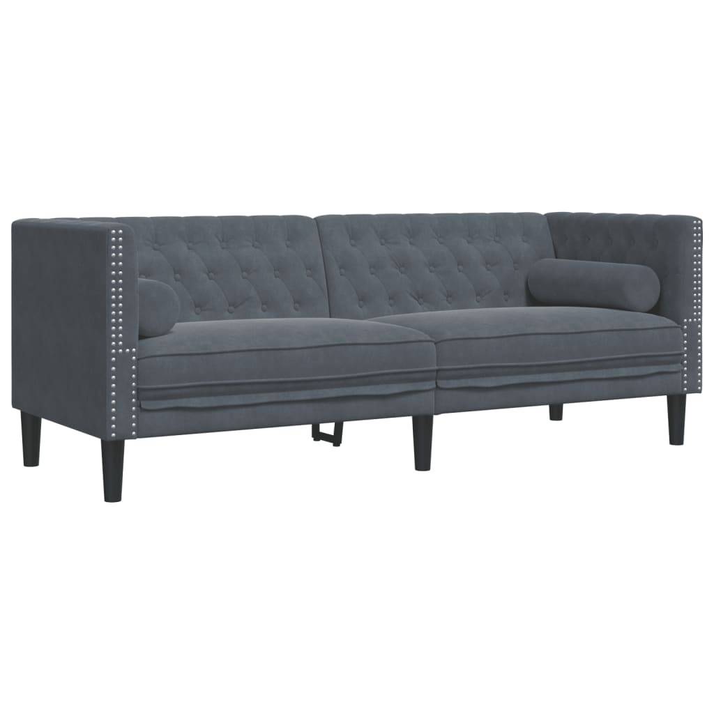 vidaXL 3-tlg. Chesterfield-Sofa-Set mit Nackenrollen Dunkelgrau Samt