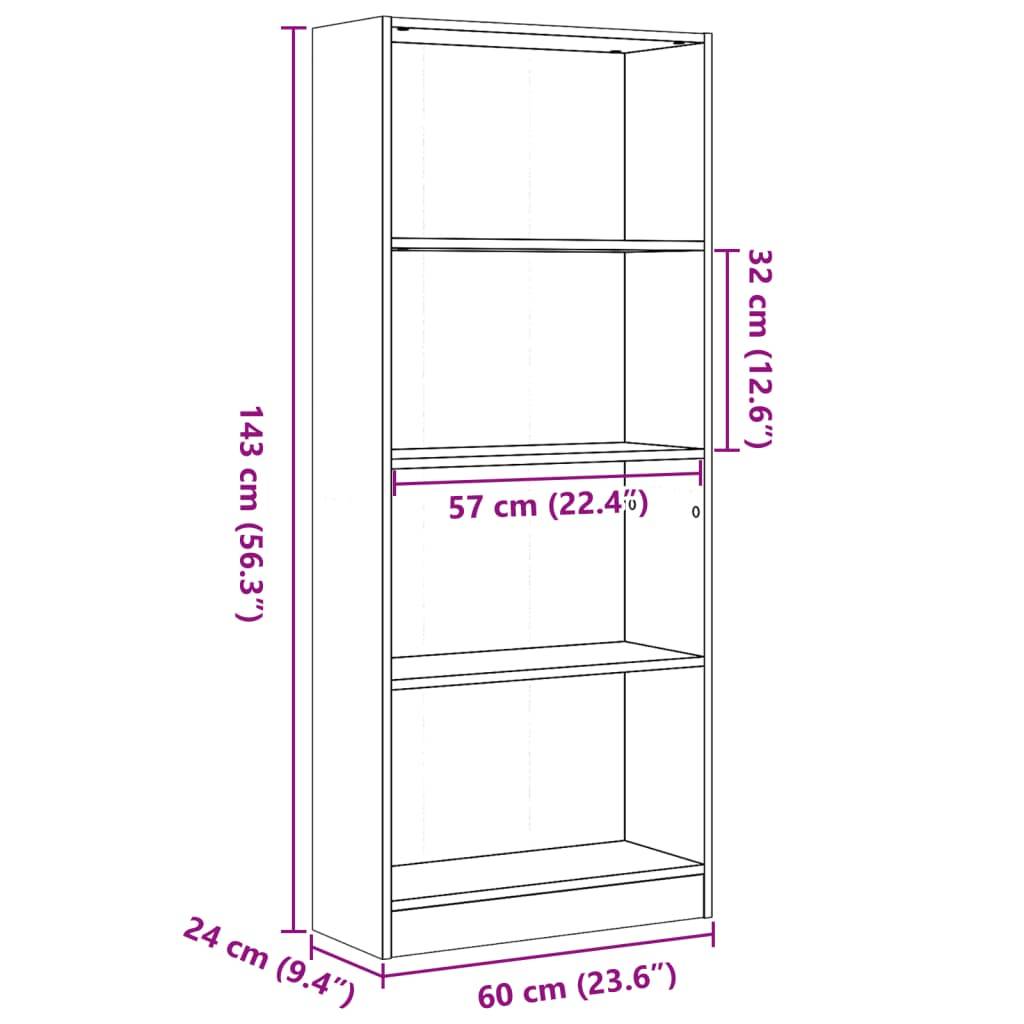 vidaXL Bücherregal Weiß 60x24x143 cm Holzwerkstoff