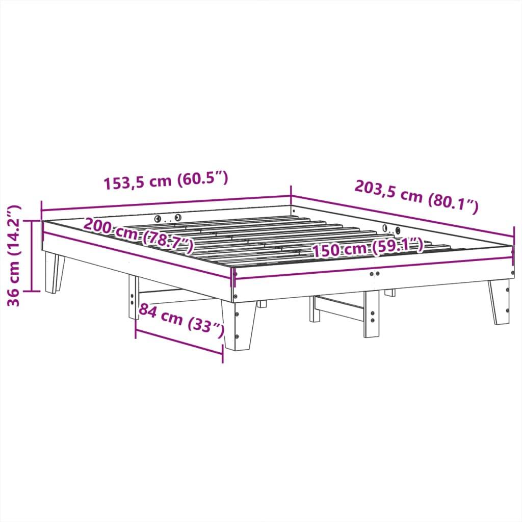 vidaXL Massivholzbett ohne Matratze Wachsbraun 150x200 cm Kiefernholz