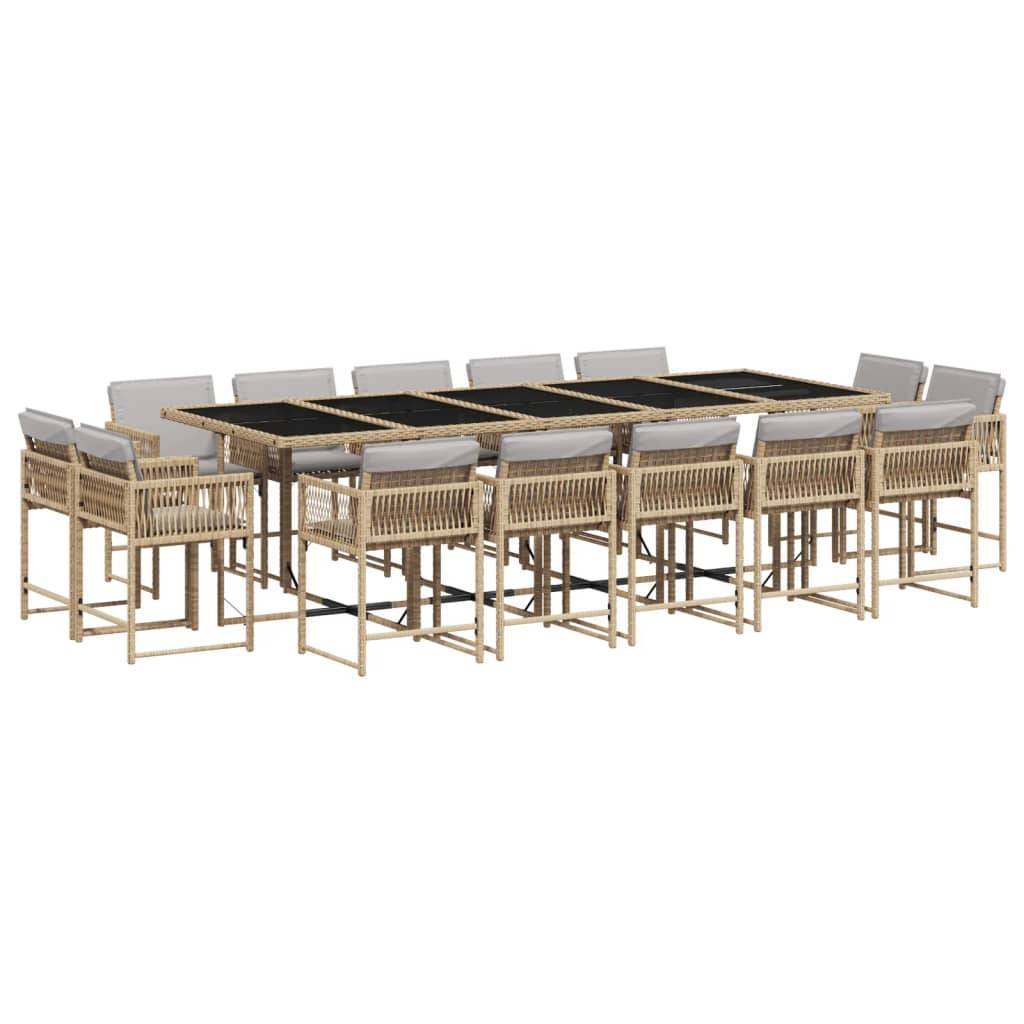 vidaXL 15-tlg. Garten-Essgruppe mit Kissen Beigemischung Poly Rattan