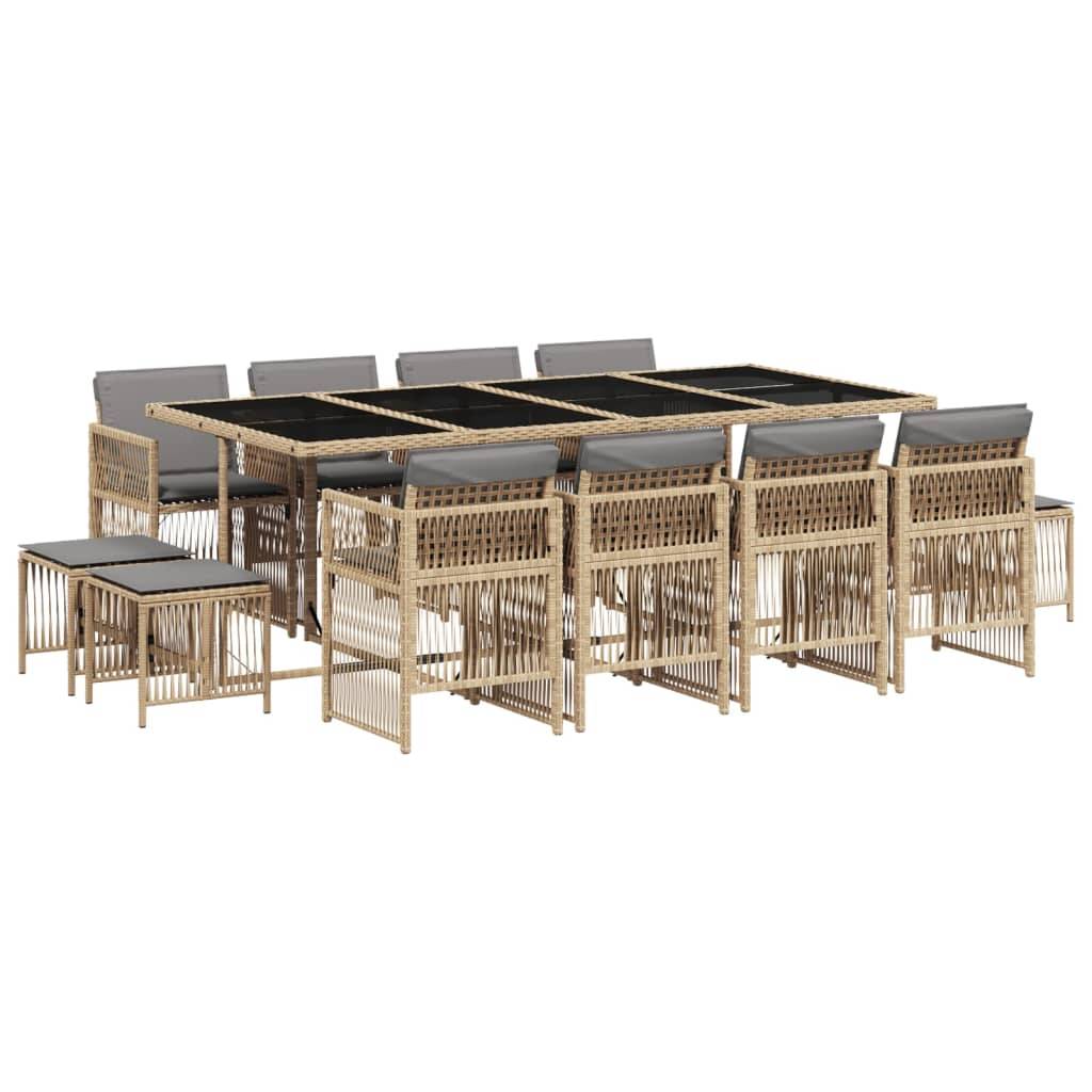 vidaXL 13-tlg. Garten-Essgruppe mit Kissen Beigemischung Poly Rattan