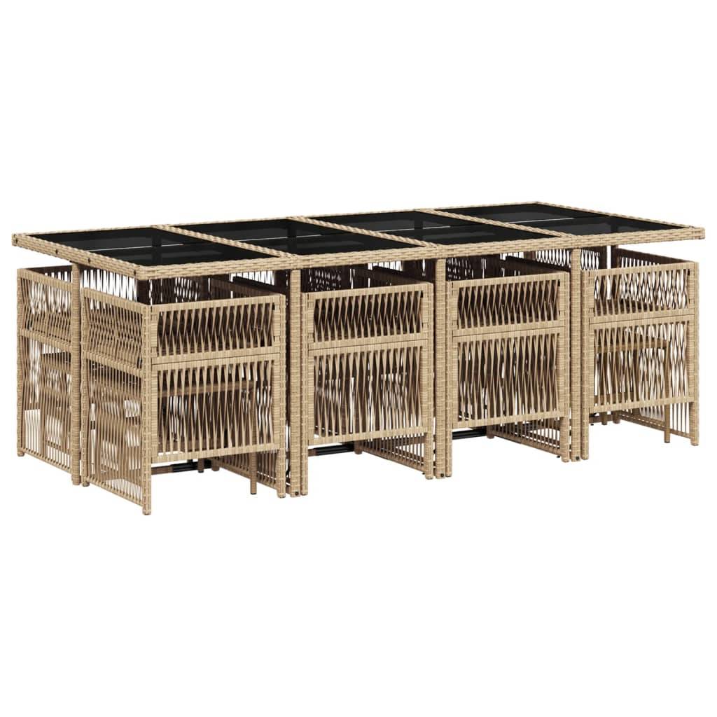 vidaXL 13-tlg. Garten-Essgruppe mit Kissen Beigemischung Poly Rattan