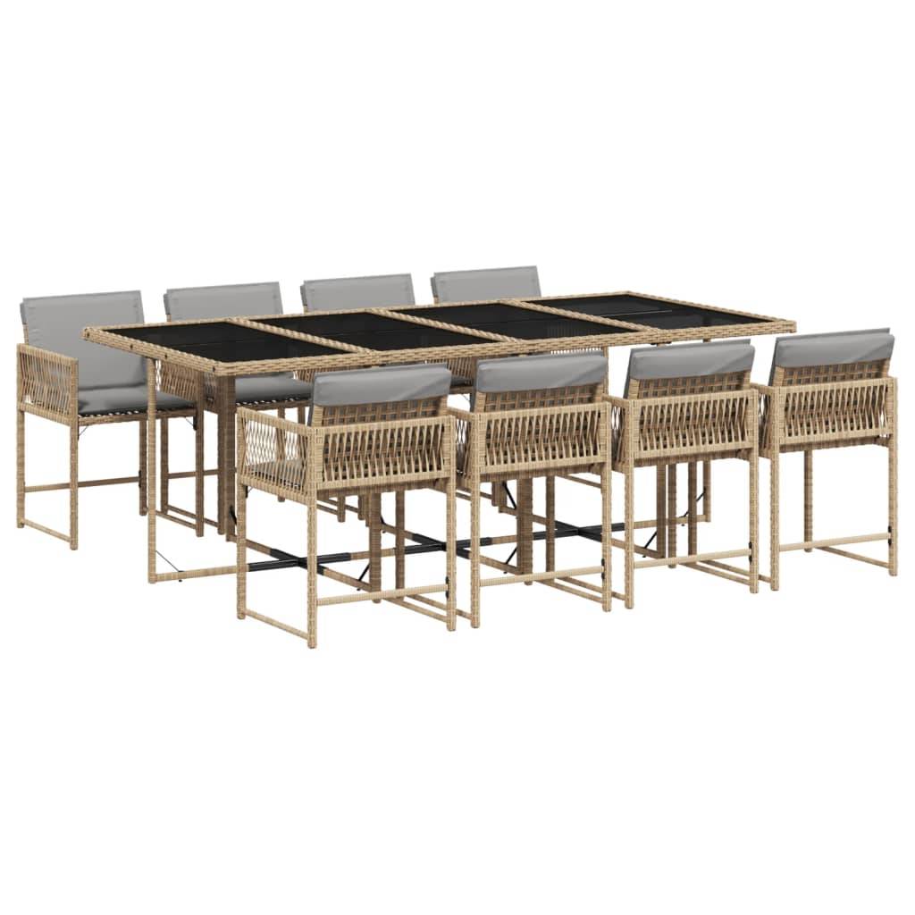 vidaXL 9-tlg. Garten-Essgruppe mit Kissen Beigemischung Poly Rattan