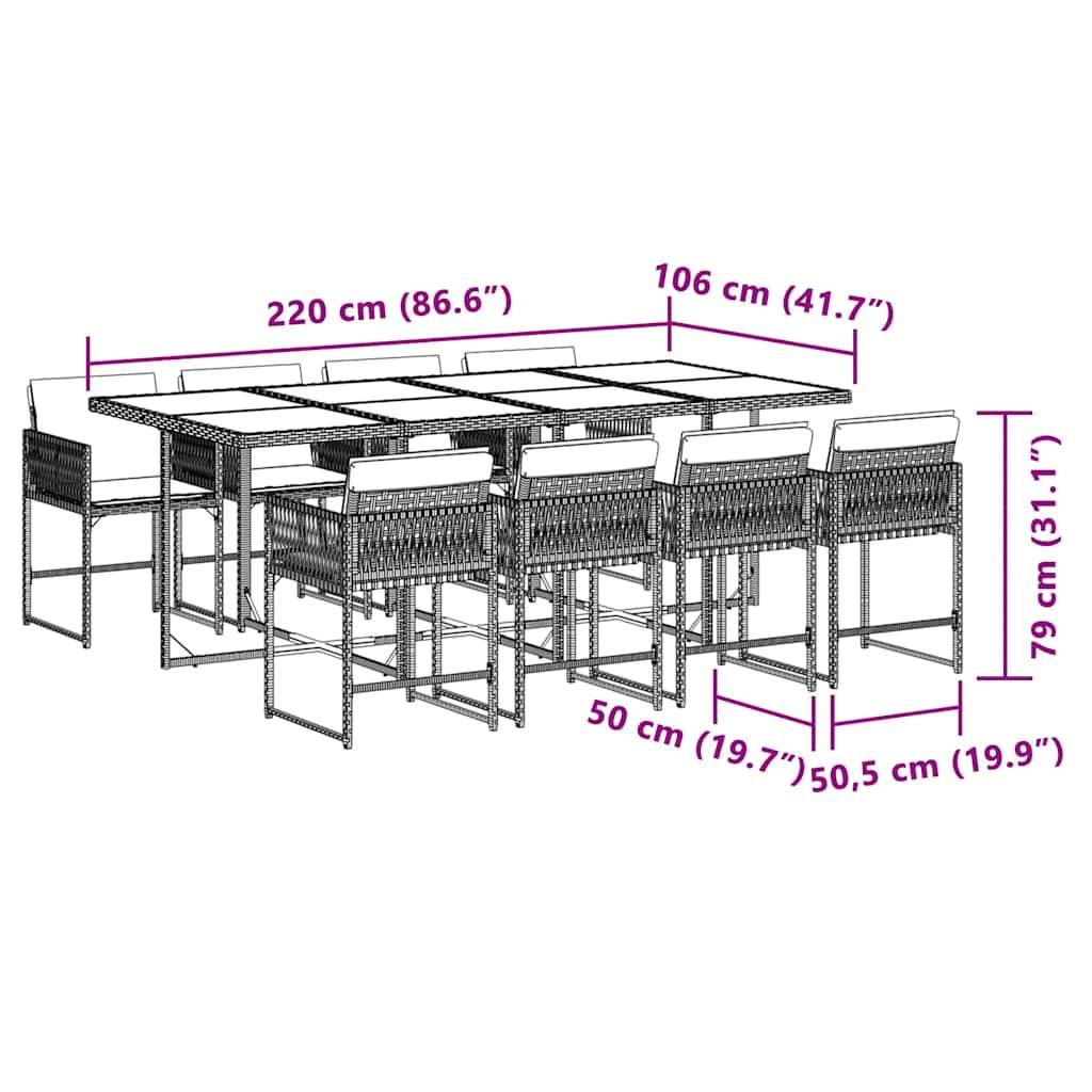 vidaXL 9-tlg. Garten-Essgruppe mit Kissen Beigemischung Poly Rattan