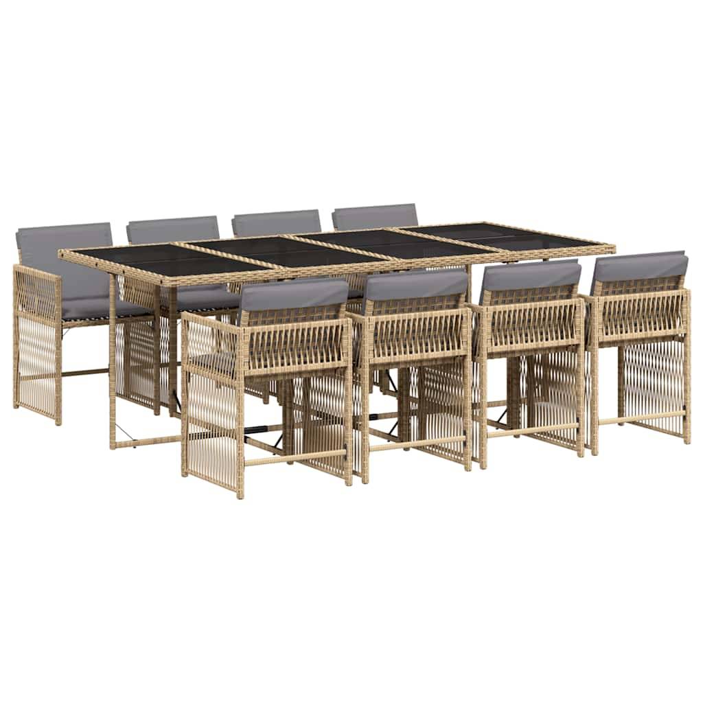 vidaXL 9-tlg. Garten-Essgruppe mit Kissen Beigemischung Poly Rattan