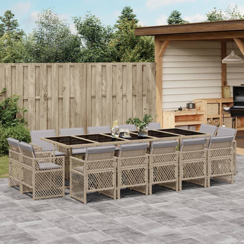 vidaXL 15-tlg. Garten-Essgruppe mit Kissen Beigemischung Poly Rattan
