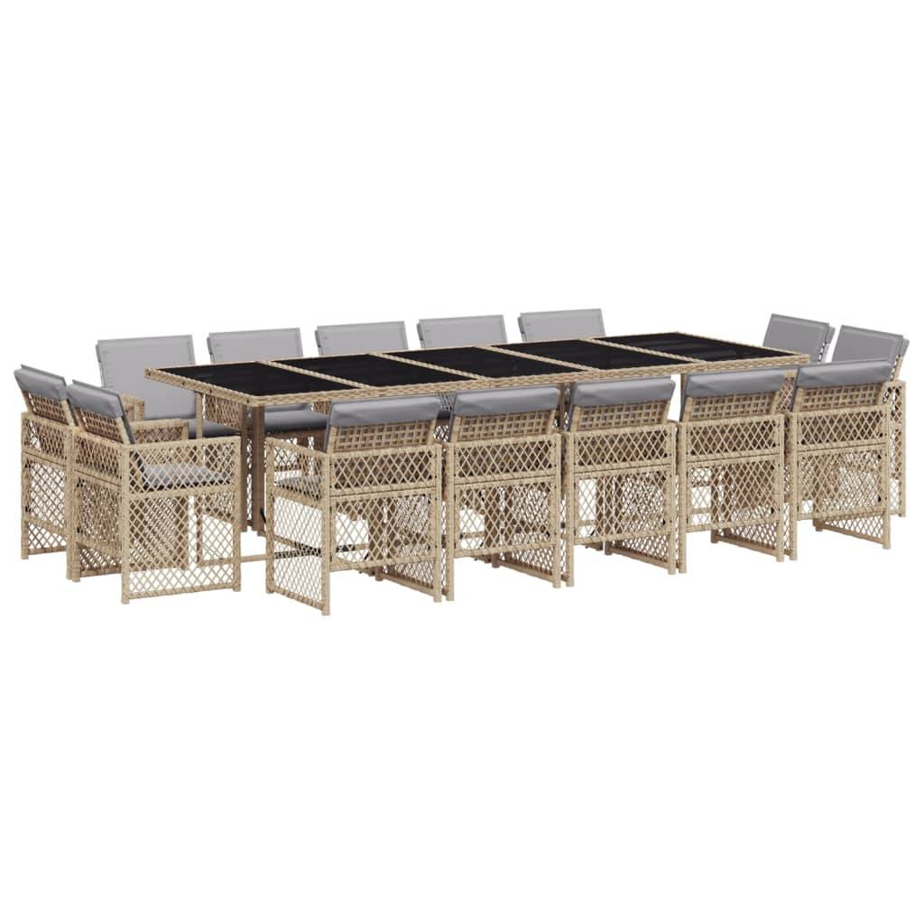vidaXL 15-tlg. Garten-Essgruppe mit Kissen Beigemischung Poly Rattan