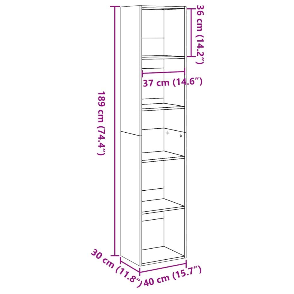 vidaXL Bücherregal Betongrau 40x30x189 cm Holzwerkstoff