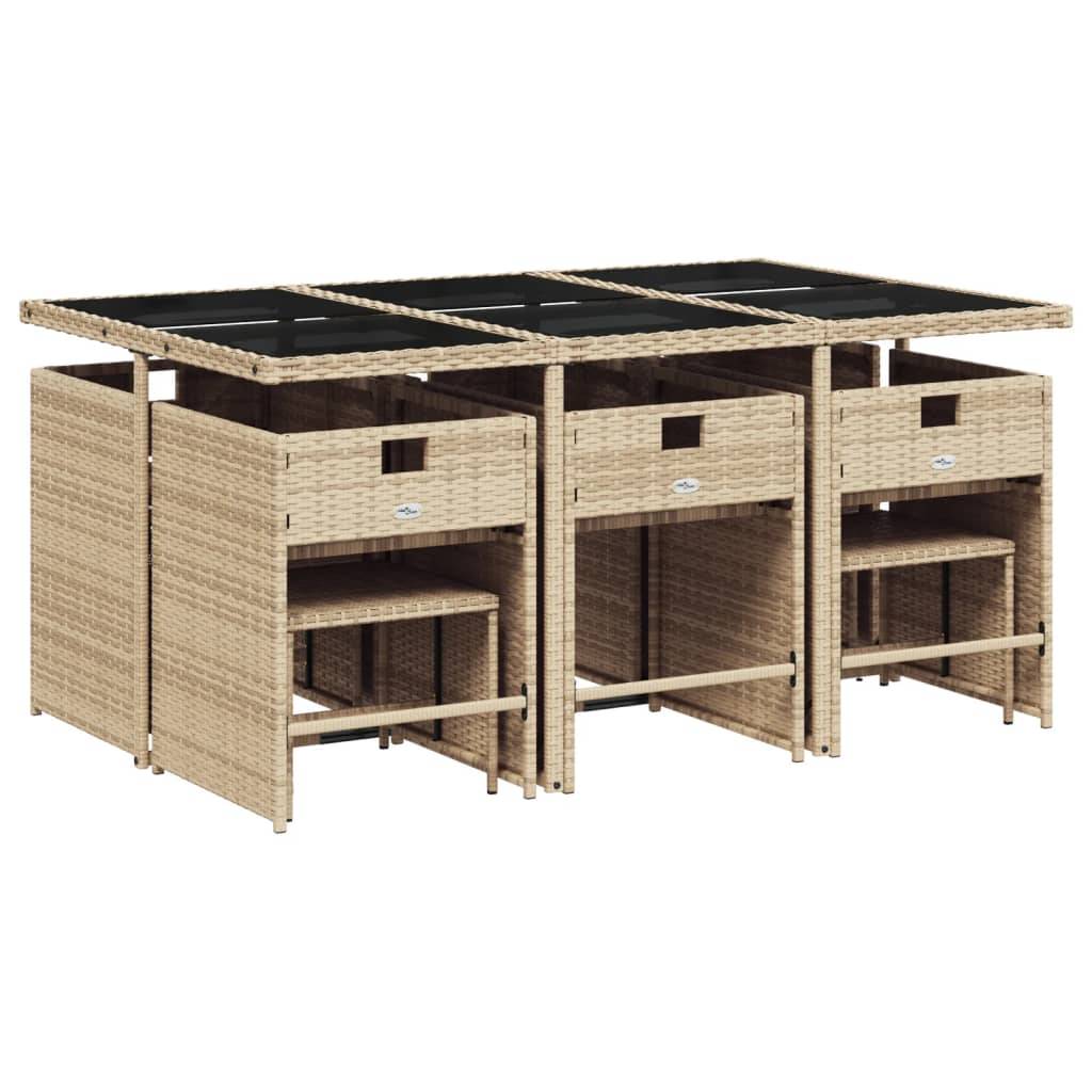 vidaXL 11-tlg. Garten-Essgruppe mit Kissen Beigemischung Poly Rattan
