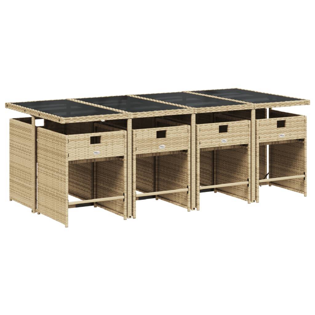 vidaXL 9-tlg. Garten-Essgruppe mit Kissen Beigemischung Poly Rattan