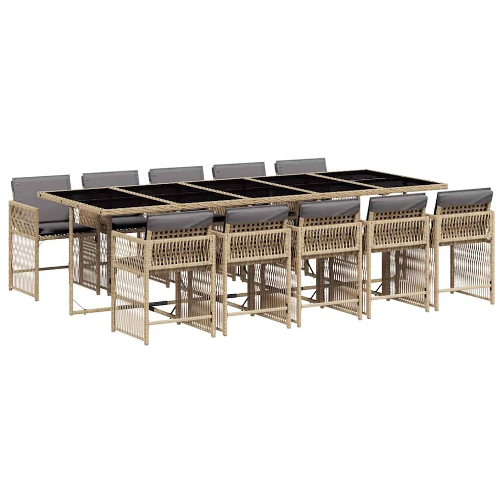 vidaXL 11-tlg. Garten-Essgruppe mit Kissen Beigemischung Poly Rattan