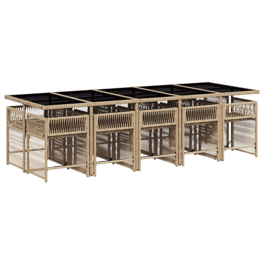 vidaXL 11-tlg. Garten-Essgruppe mit Kissen Beigemischung Poly Rattan